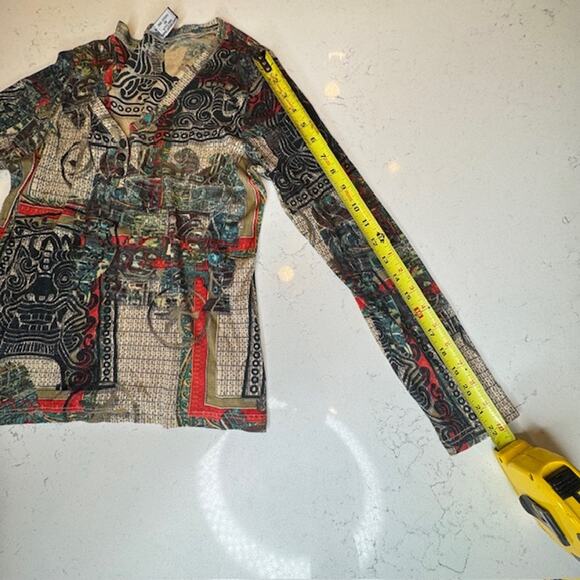 Vintage Silk Blend Graphic Print V-Neck Pullover Top Small - Picture 9 of 9